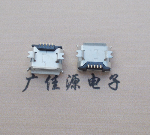 钦州Micro USB 5PIN接口,B型垫高0.9mm鱼叉脚贴片雾锡卷边